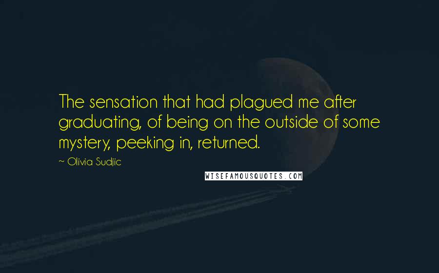 Olivia Sudjic Quotes: The sensation that had plagued me after graduating, of being on the outside of some mystery, peeking in, returned.