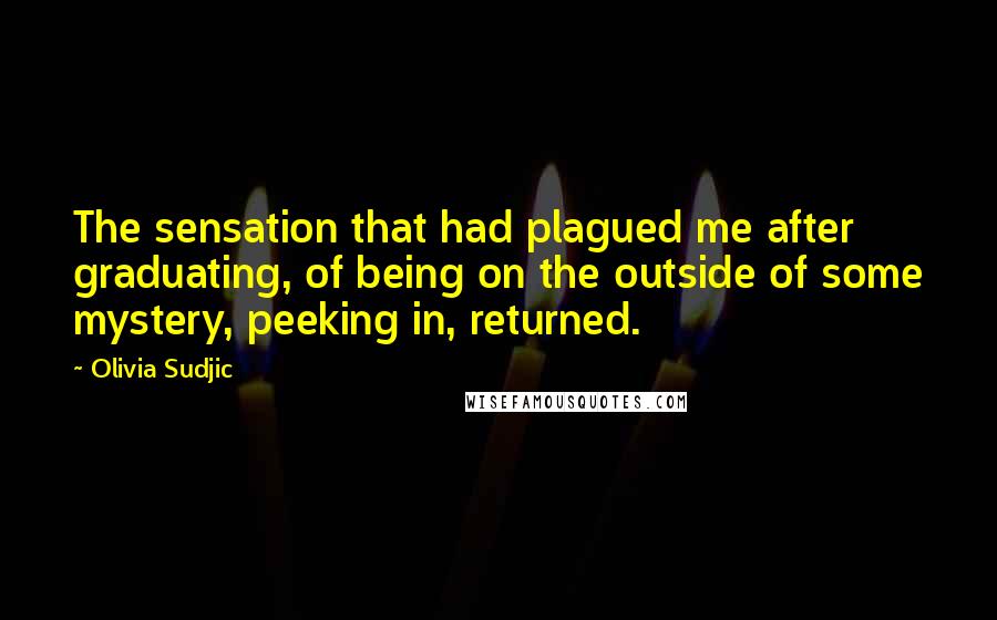 Olivia Sudjic Quotes: The sensation that had plagued me after graduating, of being on the outside of some mystery, peeking in, returned.