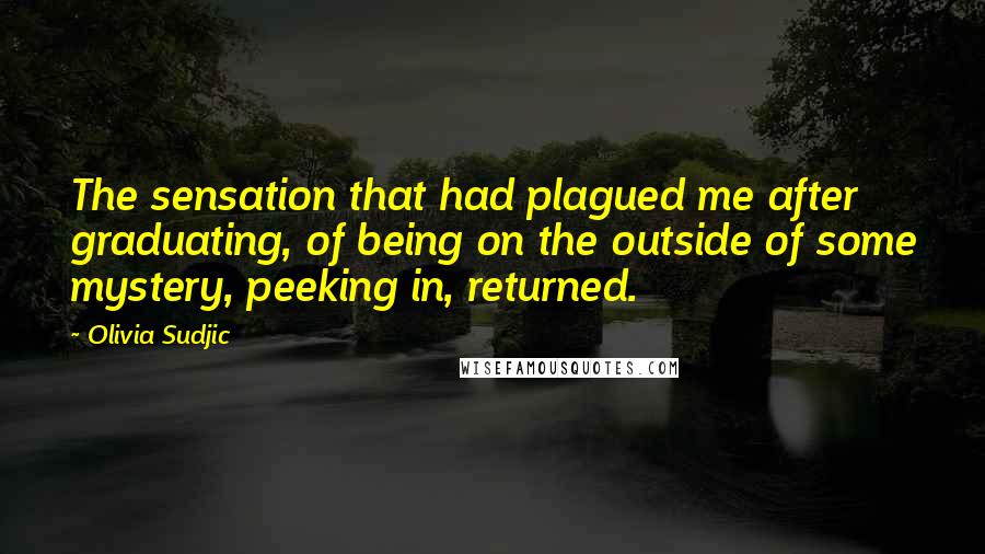 Olivia Sudjic Quotes: The sensation that had plagued me after graduating, of being on the outside of some mystery, peeking in, returned.