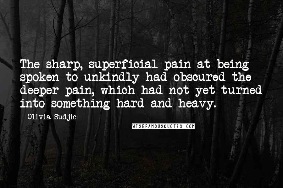 Olivia Sudjic Quotes: The sharp, superficial pain at being spoken to unkindly had obscured the deeper pain, which had not yet turned into something hard and heavy.