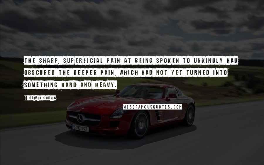 Olivia Sudjic Quotes: The sharp, superficial pain at being spoken to unkindly had obscured the deeper pain, which had not yet turned into something hard and heavy.