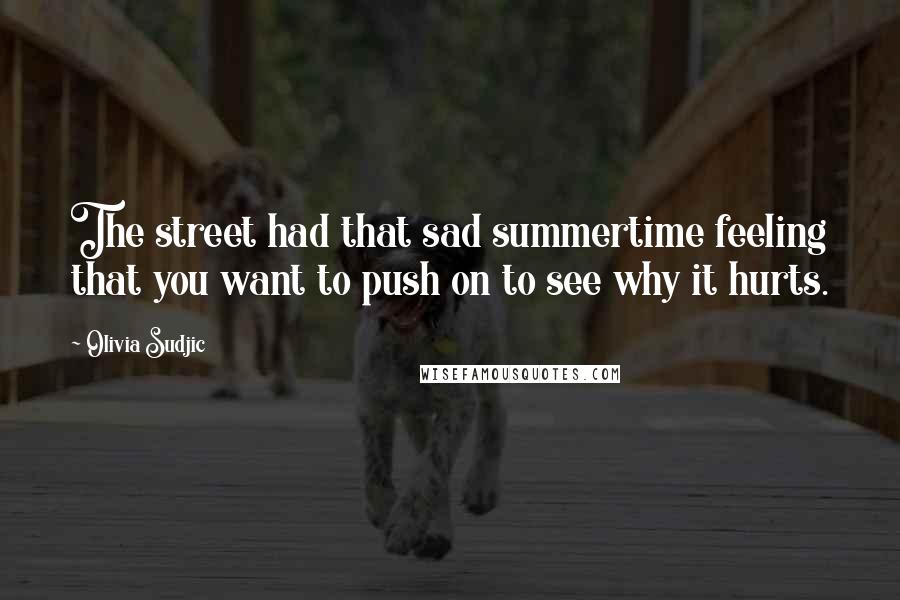 Olivia Sudjic Quotes: The street had that sad summertime feeling that you want to push on to see why it hurts.