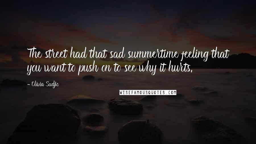 Olivia Sudjic Quotes: The street had that sad summertime feeling that you want to push on to see why it hurts.