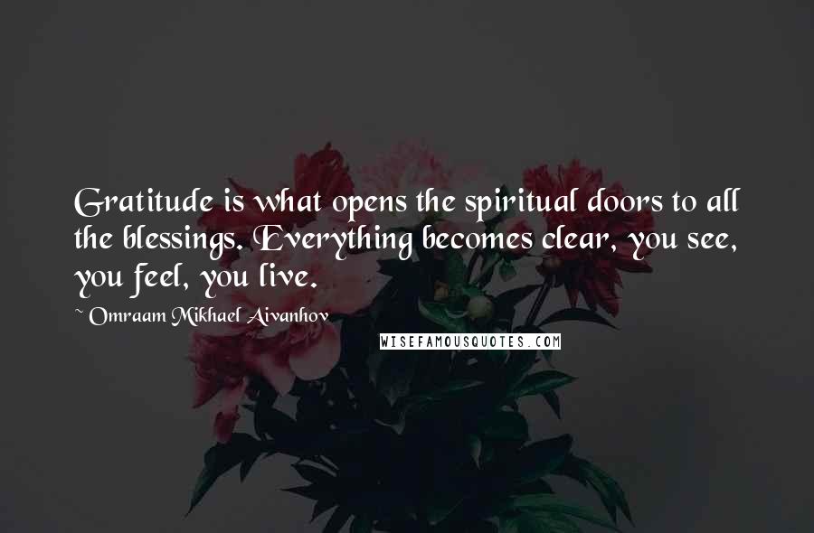 Omraam Mikhael Aivanhov Quotes: Gratitude is what opens the spiritual doors to all the blessings. Everything becomes clear, you see, you feel, you live.