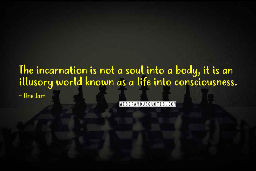 One Iam Quotes: The incarnation is not a soul into a body, it is an illusory world known as a life into consciousness.