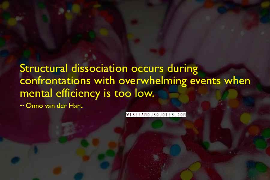 Onno Van Der Hart Quotes: Structural dissociation occurs during confrontations with overwhelming events when mental efficiency is too low.