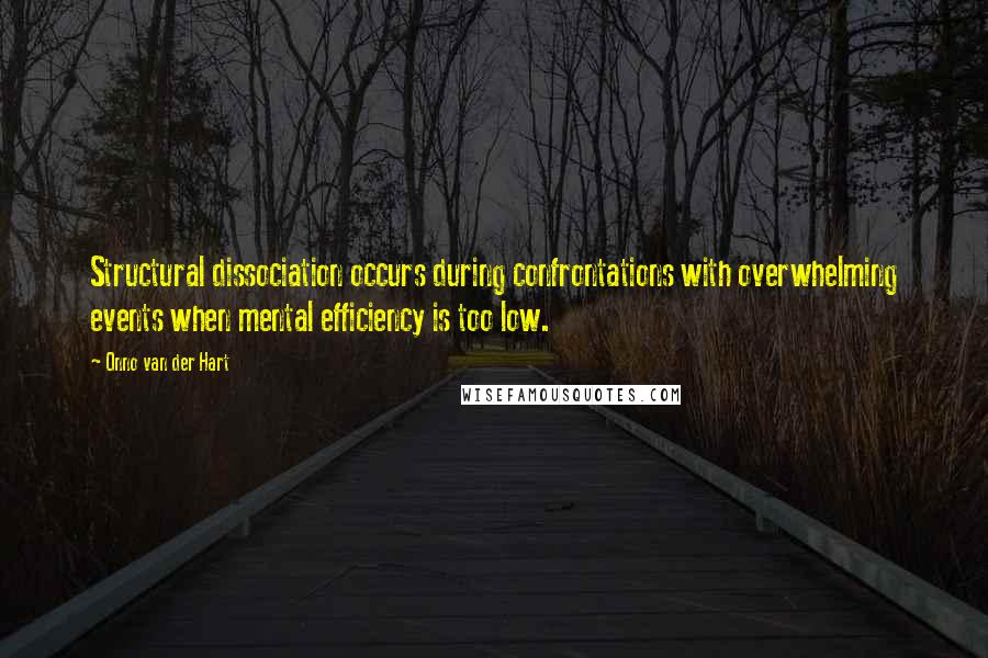 Onno Van Der Hart Quotes: Structural dissociation occurs during confrontations with overwhelming events when mental efficiency is too low.