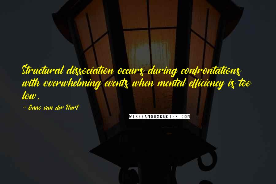 Onno Van Der Hart Quotes: Structural dissociation occurs during confrontations with overwhelming events when mental efficiency is too low.