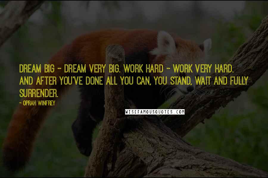 Oprah Winfrey Quotes: Dream big - dream very big. Work hard - work very hard. And after you've done all you can, you stand, wait and fully surrender.