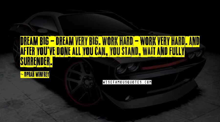 Oprah Winfrey Quotes: Dream big - dream very big. Work hard - work very hard. And after you've done all you can, you stand, wait and fully surrender.
