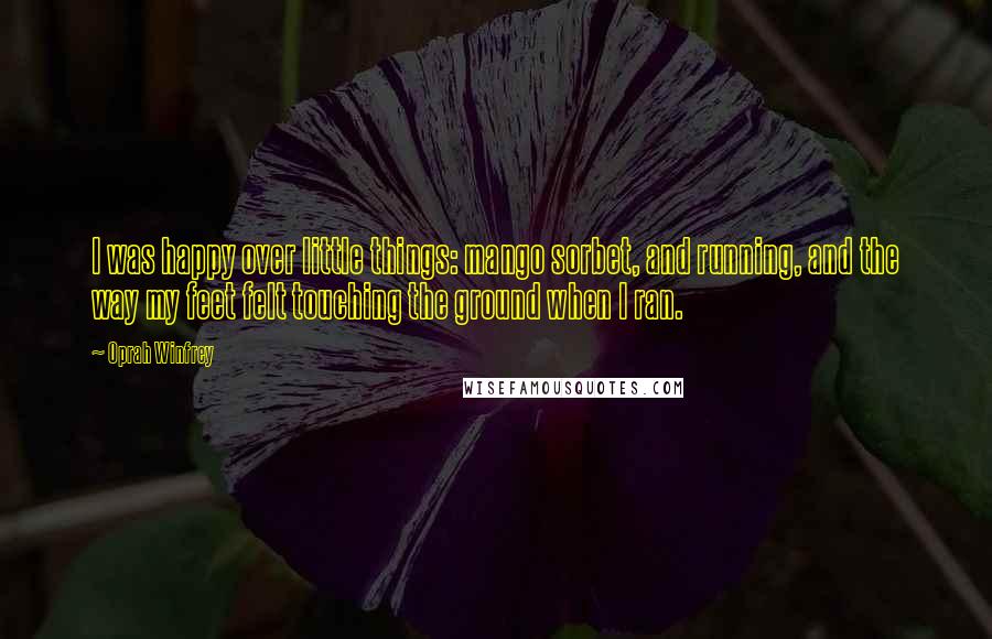 Oprah Winfrey Quotes: I was happy over little things: mango sorbet, and running, and the way my feet felt touching the ground when I ran.