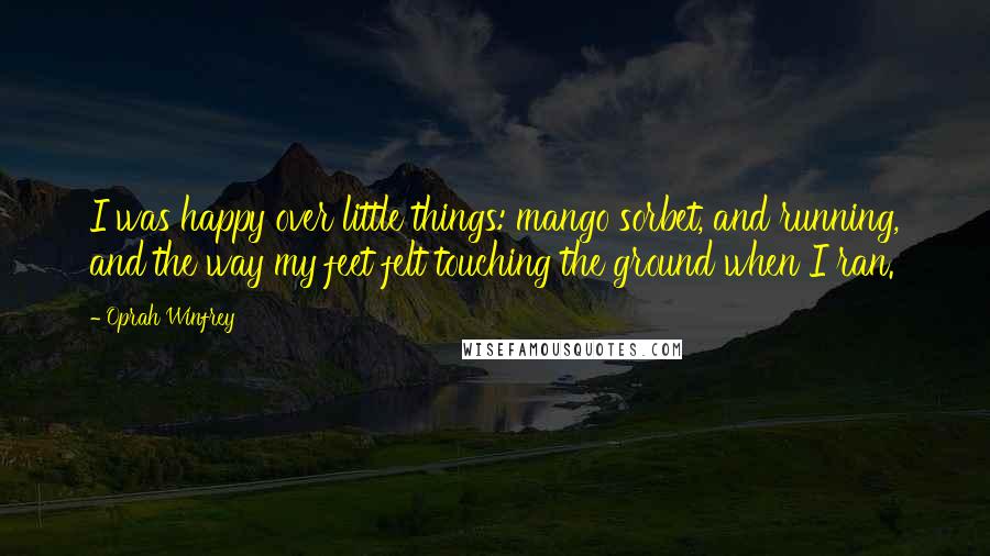 Oprah Winfrey Quotes: I was happy over little things: mango sorbet, and running, and the way my feet felt touching the ground when I ran.