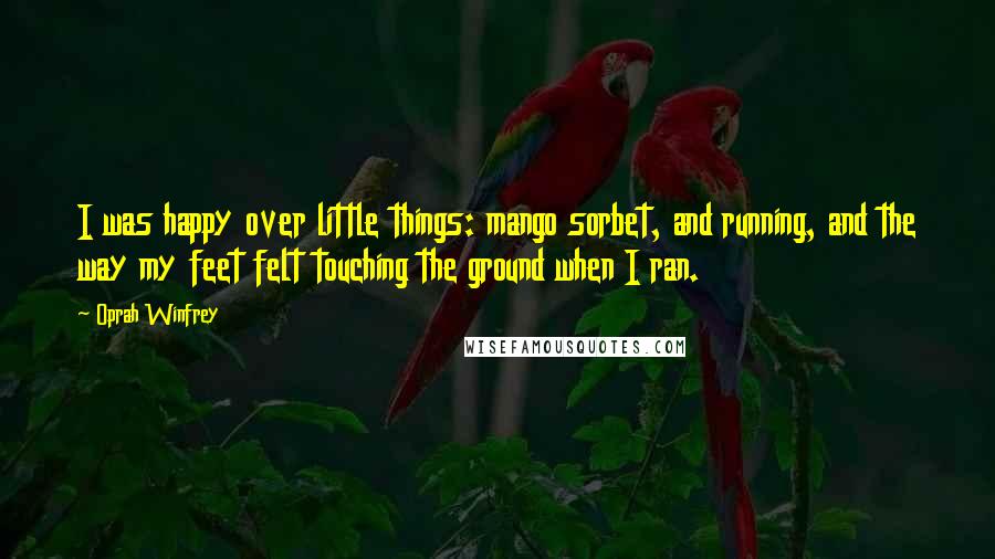 Oprah Winfrey Quotes: I was happy over little things: mango sorbet, and running, and the way my feet felt touching the ground when I ran.