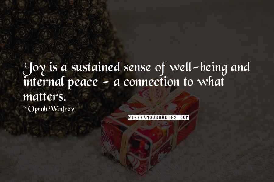 Oprah Winfrey Quotes: Joy is a sustained sense of well-being and internal peace - a connection to what matters.