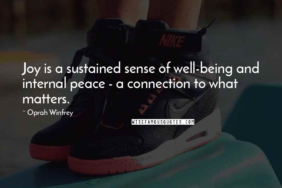 Oprah Winfrey Quotes: Joy is a sustained sense of well-being and internal peace - a connection to what matters.