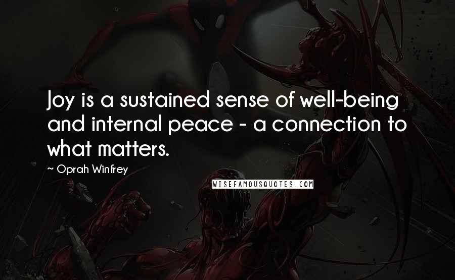 Oprah Winfrey Quotes: Joy is a sustained sense of well-being and internal peace - a connection to what matters.