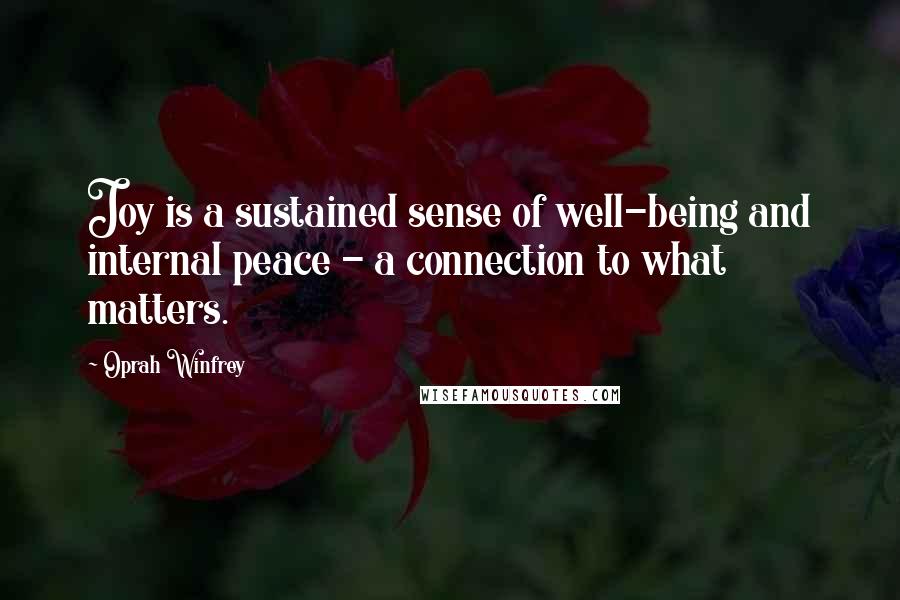 Oprah Winfrey Quotes: Joy is a sustained sense of well-being and internal peace - a connection to what matters.