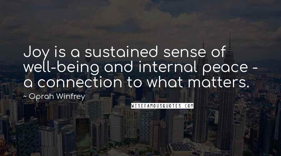 Oprah Winfrey Quotes: Joy is a sustained sense of well-being and internal peace - a connection to what matters.