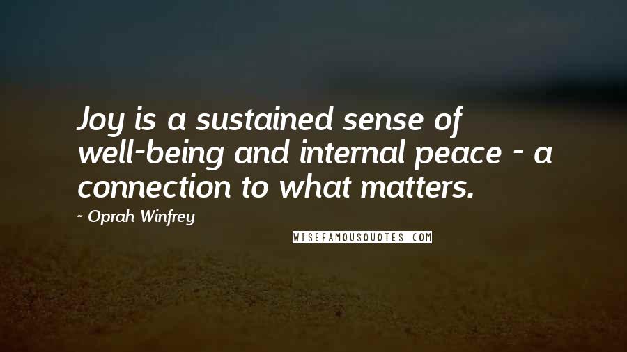 Oprah Winfrey Quotes: Joy is a sustained sense of well-being and internal peace - a connection to what matters.