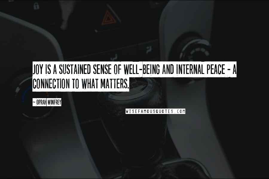 Oprah Winfrey Quotes: Joy is a sustained sense of well-being and internal peace - a connection to what matters.