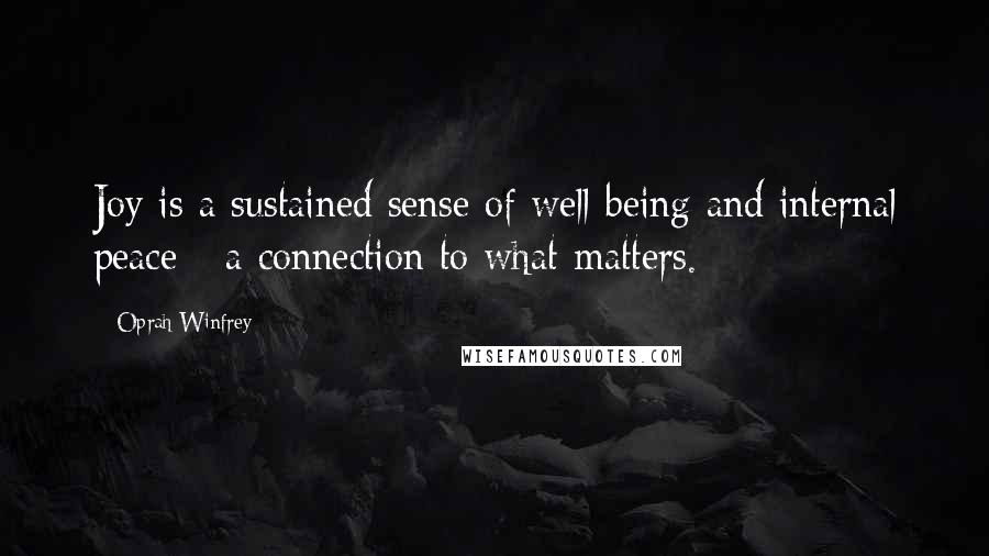 Oprah Winfrey Quotes: Joy is a sustained sense of well-being and internal peace - a connection to what matters.