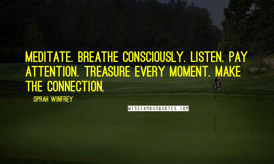 Oprah Winfrey Quotes: Meditate. Breathe consciously. Listen. Pay attention. Treasure every moment. Make the connection.