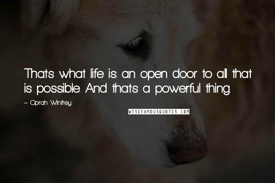 Oprah Winfrey Quotes: That's what life is: an open door to all that is possible. And that's a powerful thing.