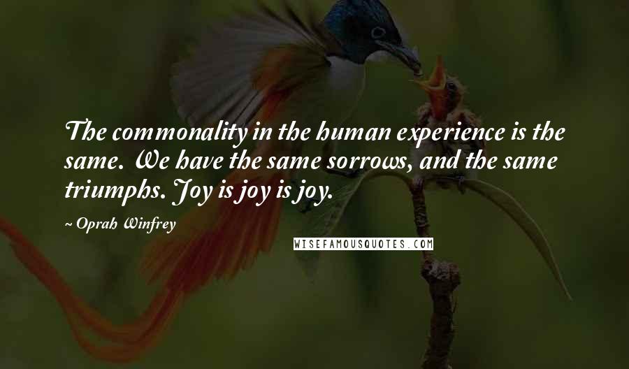 Oprah Winfrey Quotes: The commonality in the human experience is the same. We have the same sorrows, and the same triumphs. Joy is joy is joy.