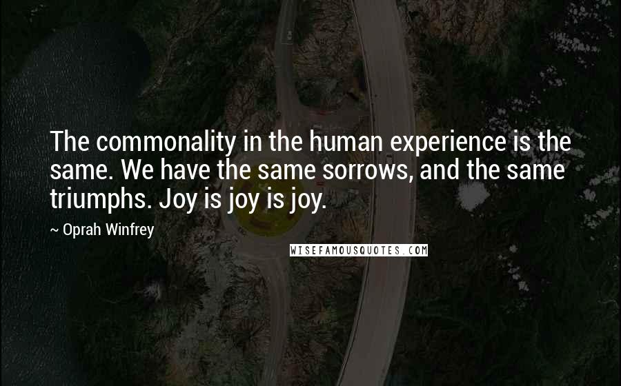 Oprah Winfrey Quotes: The commonality in the human experience is the same. We have the same sorrows, and the same triumphs. Joy is joy is joy.