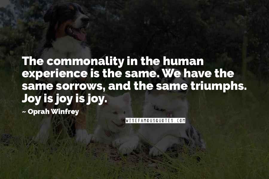 Oprah Winfrey Quotes: The commonality in the human experience is the same. We have the same sorrows, and the same triumphs. Joy is joy is joy.