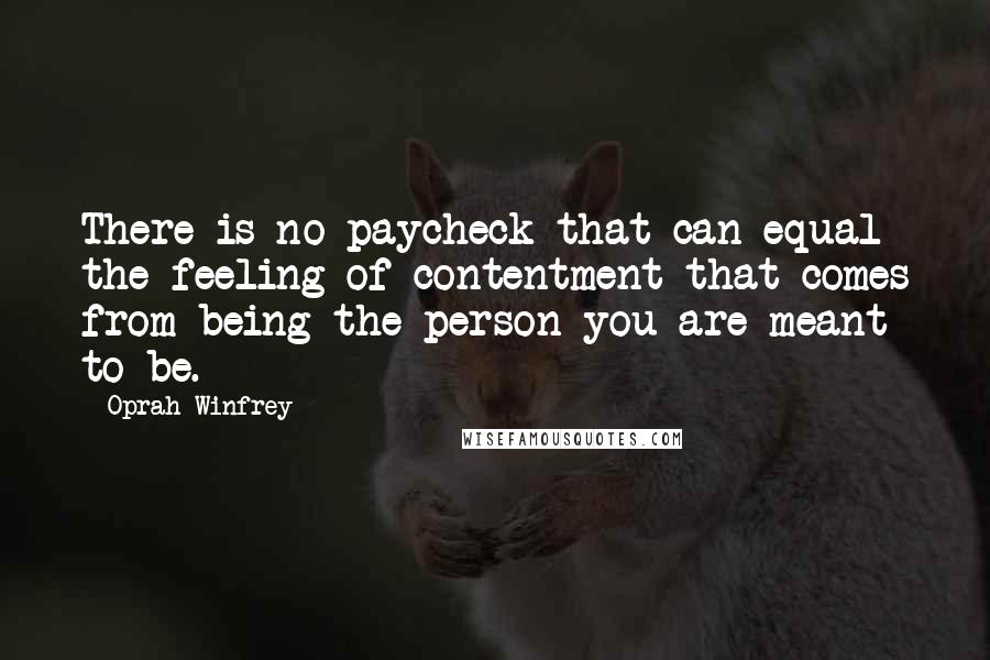Oprah Winfrey Quotes: There is no paycheck that can equal the feeling of contentment that comes from being the person you are meant to be.