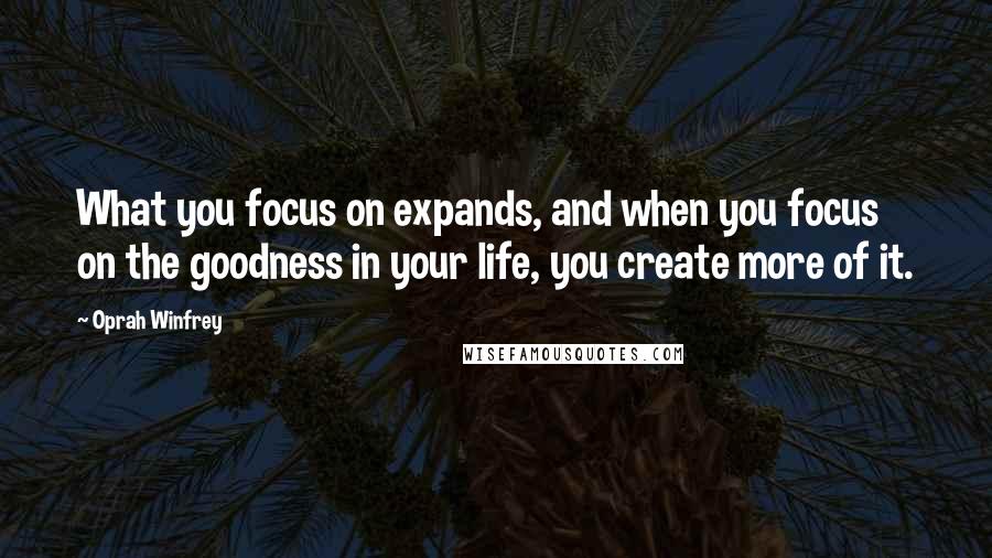 Oprah Winfrey Quotes: What you focus on expands, and when you focus on the goodness in your life, you create more of it.