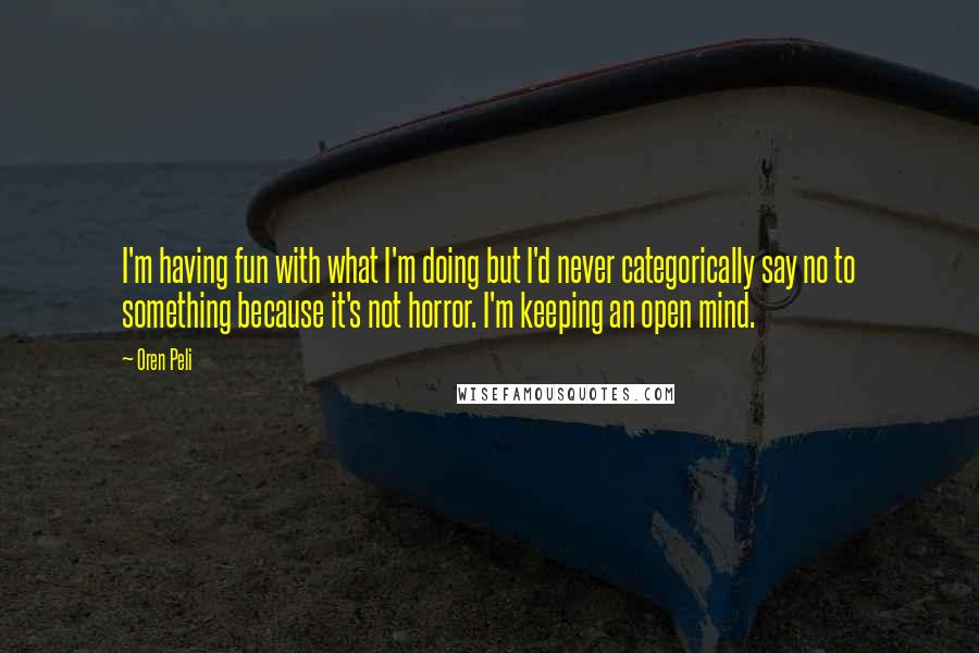 Oren Peli Quotes: I'm having fun with what I'm doing but I'd never categorically say no to something because it's not horror. I'm keeping an open mind.