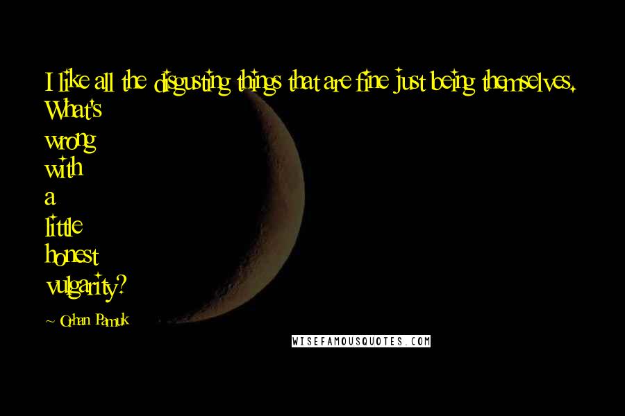 Orhan Pamuk Quotes: I like all the disgusting things that are fine just being themselves. What's wrong with a little honest vulgarity?