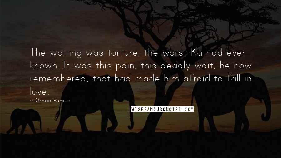 Orhan Pamuk Quotes: The waiting was torture, the worst Ka had ever known. It was this pain, this deadly wait, he now remembered, that had made him afraid to fall in love.