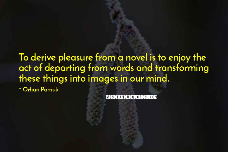Orhan Pamuk Quotes: To derive pleasure from a novel is to enjoy the act of departing from words and transforming these things into images in our mind.