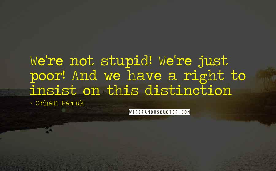 Orhan Pamuk Quotes: We're not stupid! We're just poor! And we have a right to insist on this distinction