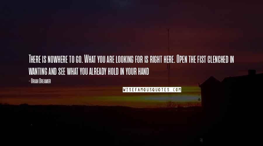 Oriah Dreamer Quotes: There is nowhere to go. What you are looking for is right here. Open the fist clenched in wanting and see what you already hold in your hand