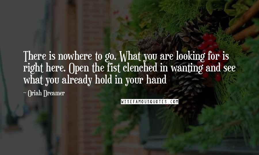 Oriah Dreamer Quotes: There is nowhere to go. What you are looking for is right here. Open the fist clenched in wanting and see what you already hold in your hand