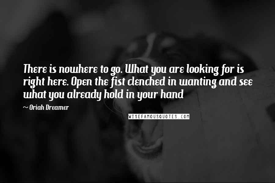 Oriah Dreamer Quotes: There is nowhere to go. What you are looking for is right here. Open the fist clenched in wanting and see what you already hold in your hand