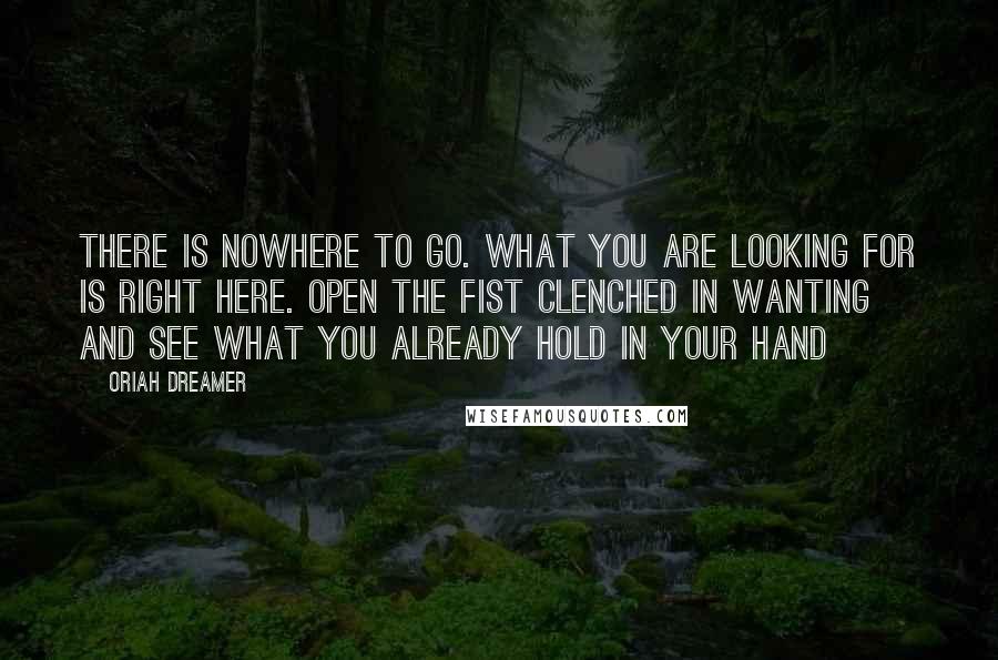 Oriah Dreamer Quotes: There is nowhere to go. What you are looking for is right here. Open the fist clenched in wanting and see what you already hold in your hand