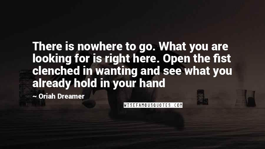 Oriah Dreamer Quotes: There is nowhere to go. What you are looking for is right here. Open the fist clenched in wanting and see what you already hold in your hand
