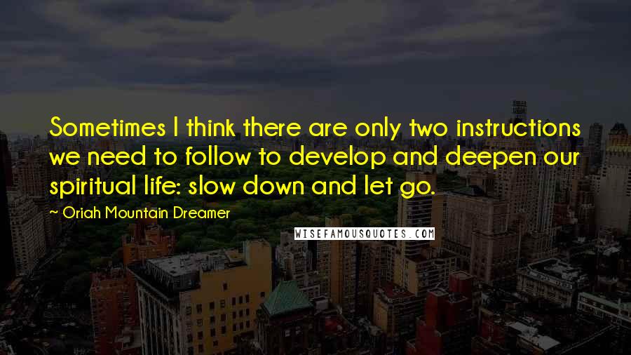 Oriah Mountain Dreamer Quotes: Sometimes I think there are only two instructions we need to follow to develop and deepen our spiritual life: slow down and let go.