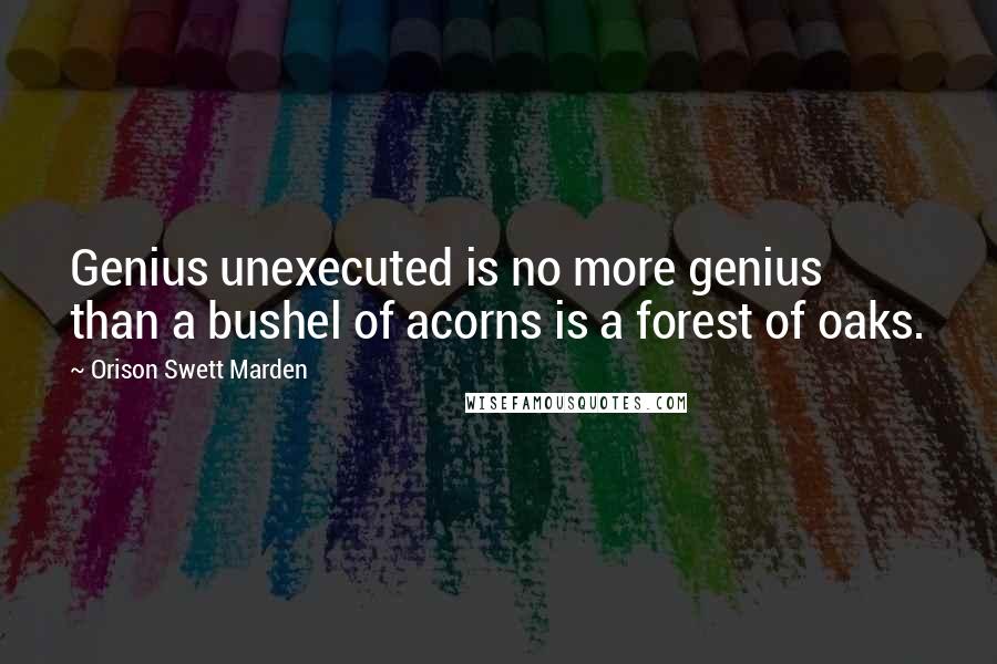 Orison Swett Marden Quotes: Genius unexecuted is no more genius than a bushel of acorns is a forest of oaks.