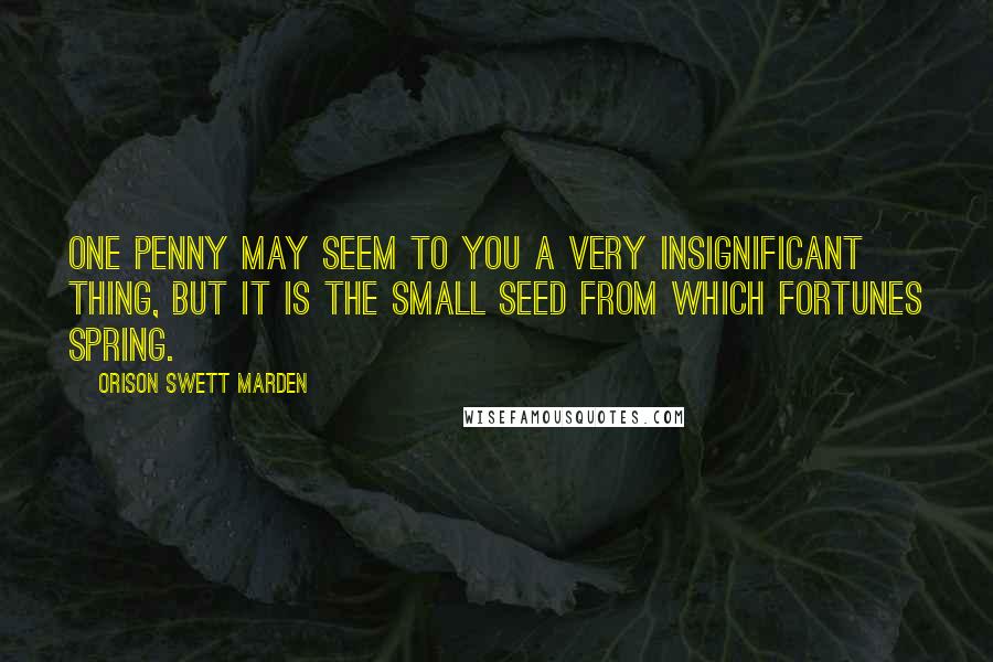 Orison Swett Marden Quotes: One penny may seem to you a very insignificant thing, but it is the small seed from which fortunes spring.