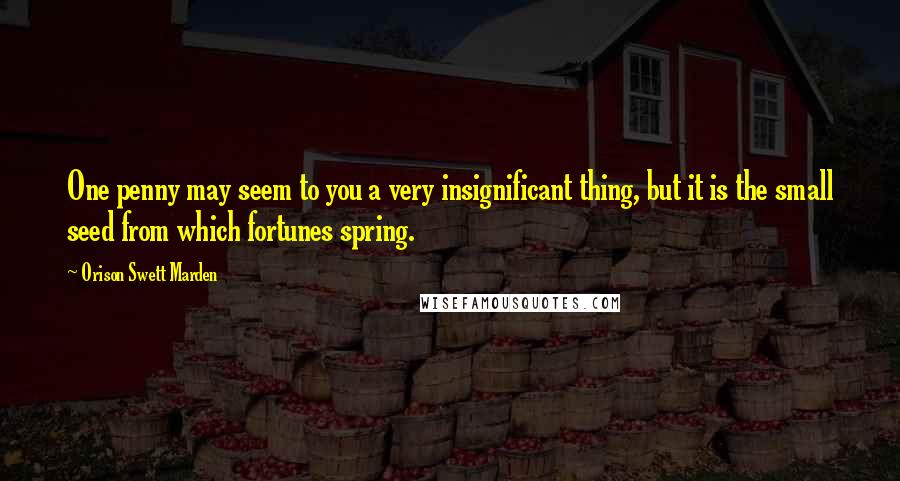 Orison Swett Marden Quotes: One penny may seem to you a very insignificant thing, but it is the small seed from which fortunes spring.