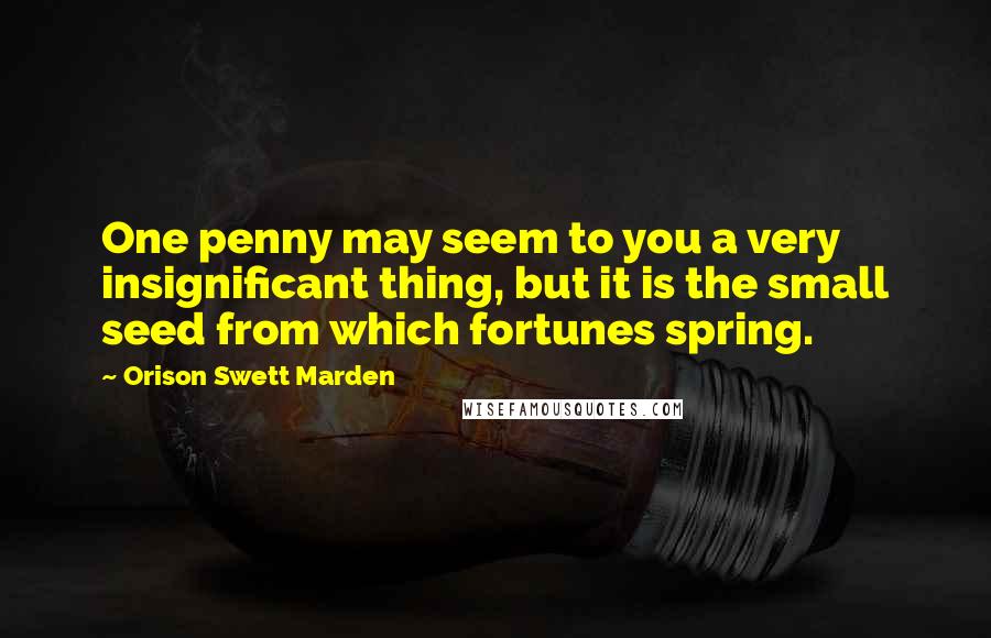 Orison Swett Marden Quotes: One penny may seem to you a very insignificant thing, but it is the small seed from which fortunes spring.