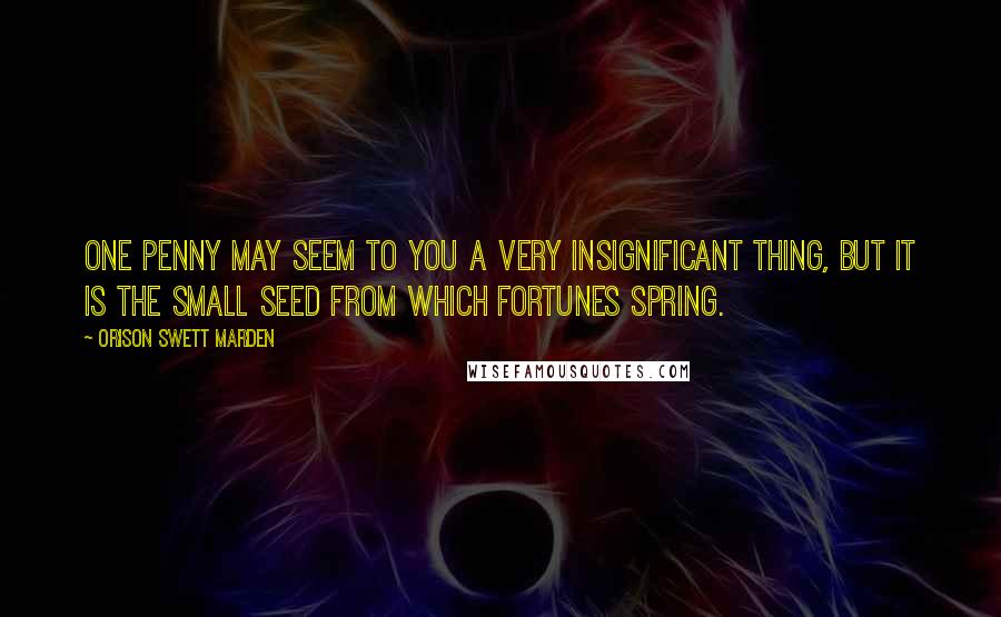 Orison Swett Marden Quotes: One penny may seem to you a very insignificant thing, but it is the small seed from which fortunes spring.