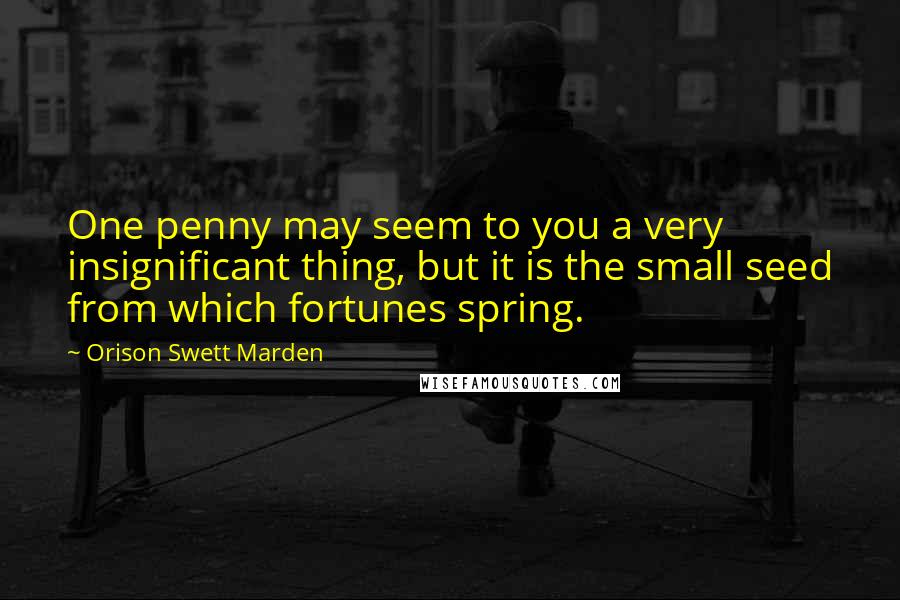 Orison Swett Marden Quotes: One penny may seem to you a very insignificant thing, but it is the small seed from which fortunes spring.