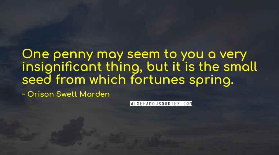 Orison Swett Marden Quotes: One penny may seem to you a very insignificant thing, but it is the small seed from which fortunes spring.